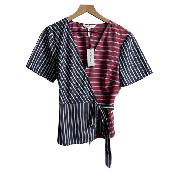 BCBGeneration Red & Blue Mixed Print Wrap Top Size Large New with Tag - Picture 2 of 11